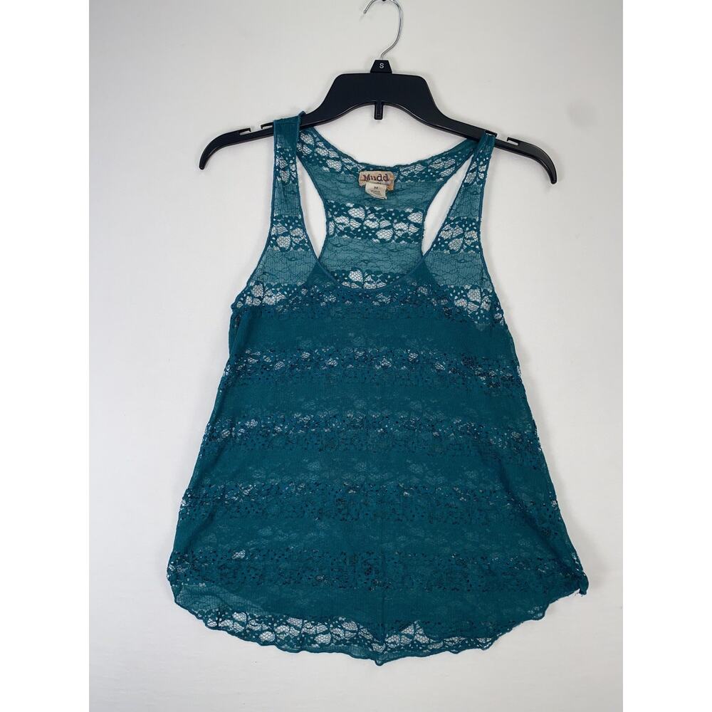 Mudd Tank Top Juniors Medium Blue Lace Racerback Sheer Scoop Neck Cami